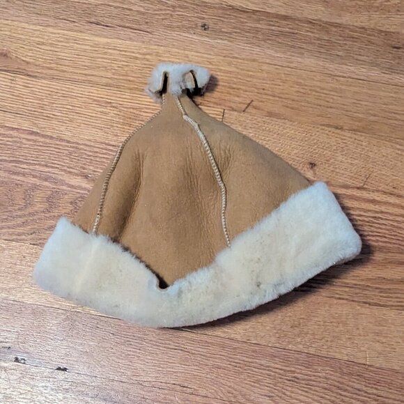 Vintage Leather Suede Shearling Wool Sherpa Lamb Hat by Sheep Shapes Co. Boho - Picture 9 of 9